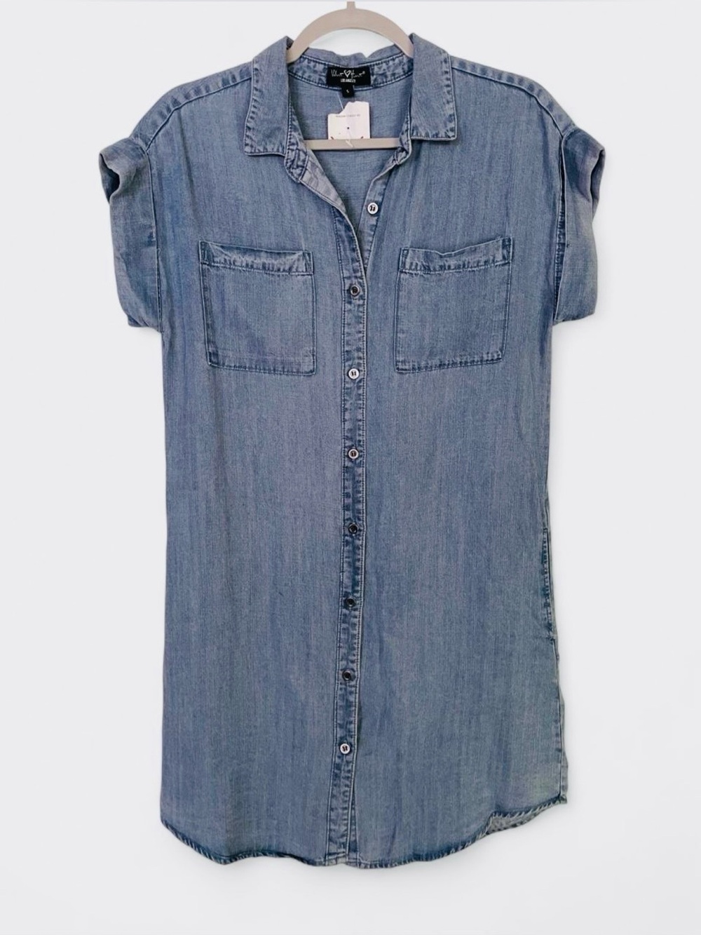 NWT Denim Button-Down Shirt Dress with Pockets Size Small